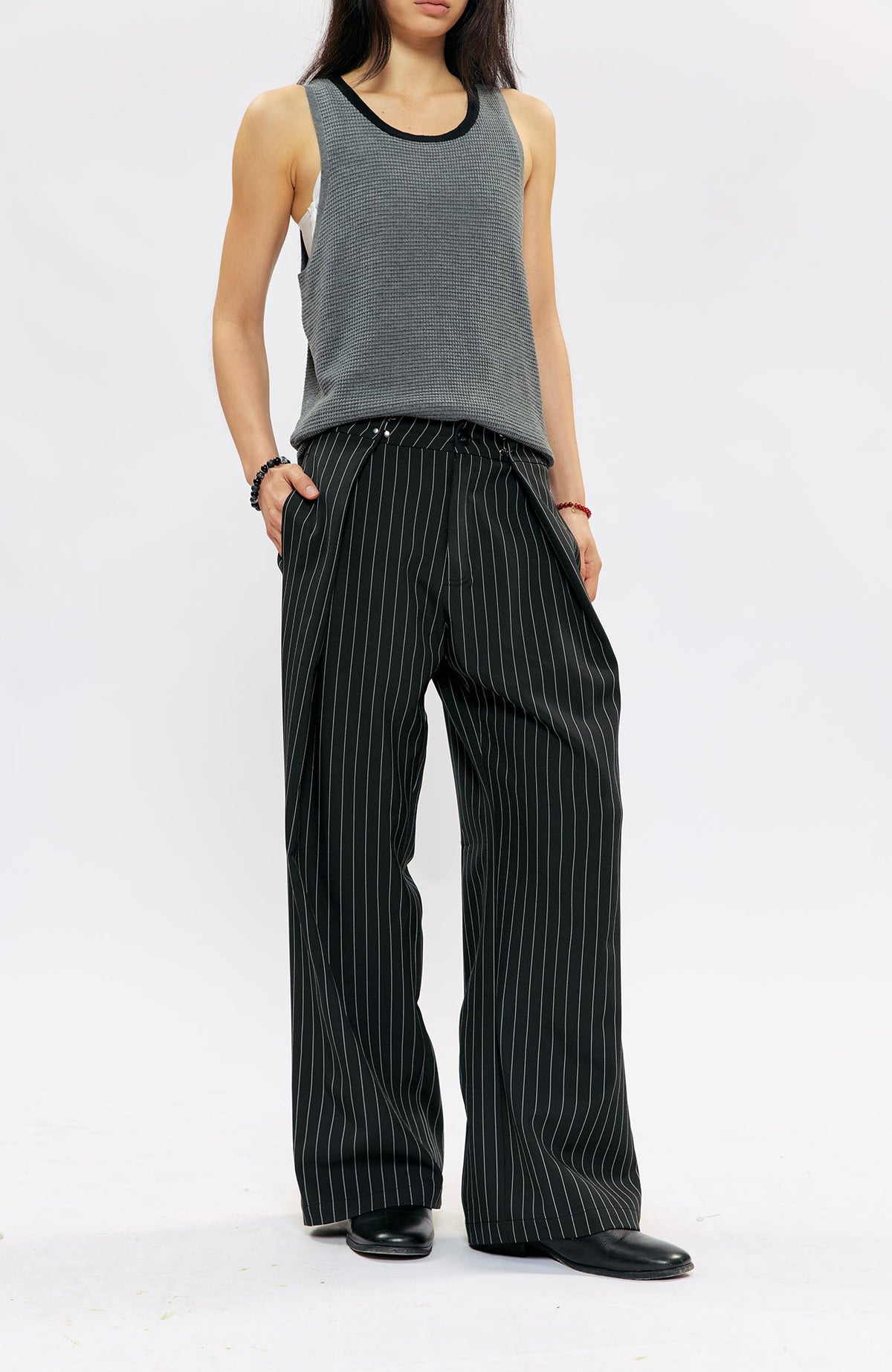 KREATE Pleated Pinstripe Wide-Leg Trousers