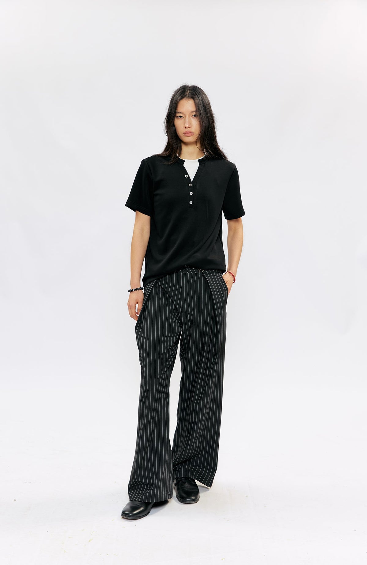 KREATE Pleated Pinstripe Wide-Leg Trousers
