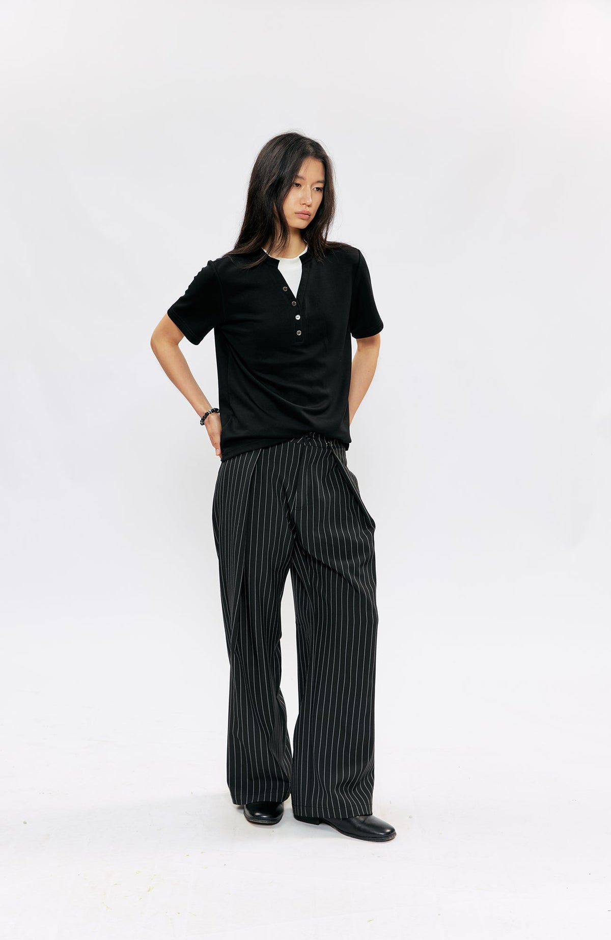 KREATE Pleated Pinstripe Wide-Leg Trousers