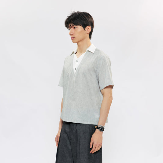 KREATE Layered V-Neck Collared T-Shirt