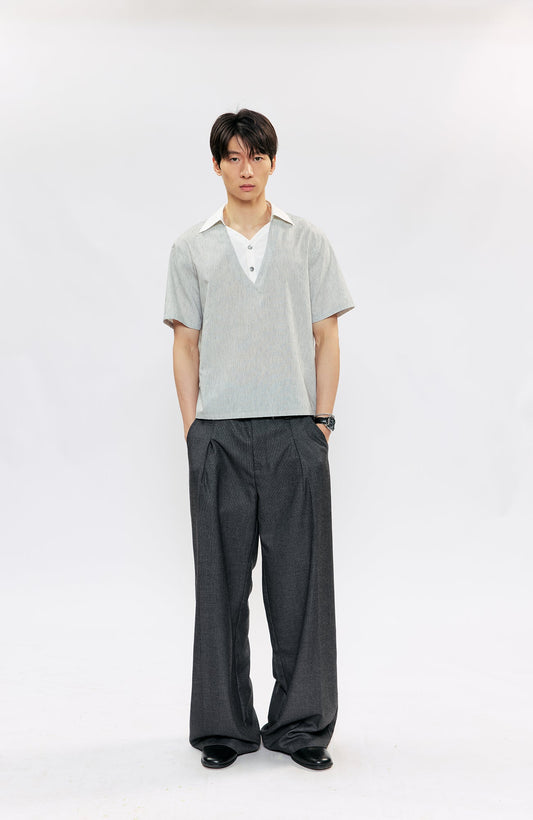 KREATE Layered V-Neck Collared T-Shirt