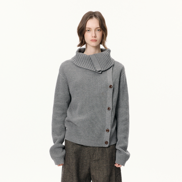 KREATE Asymmetrical Collar Ribbed Open-Front Sweater
