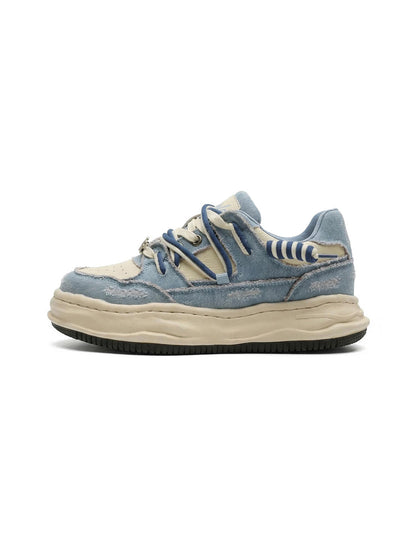 Washed Denim Dual-Lace Sneakers