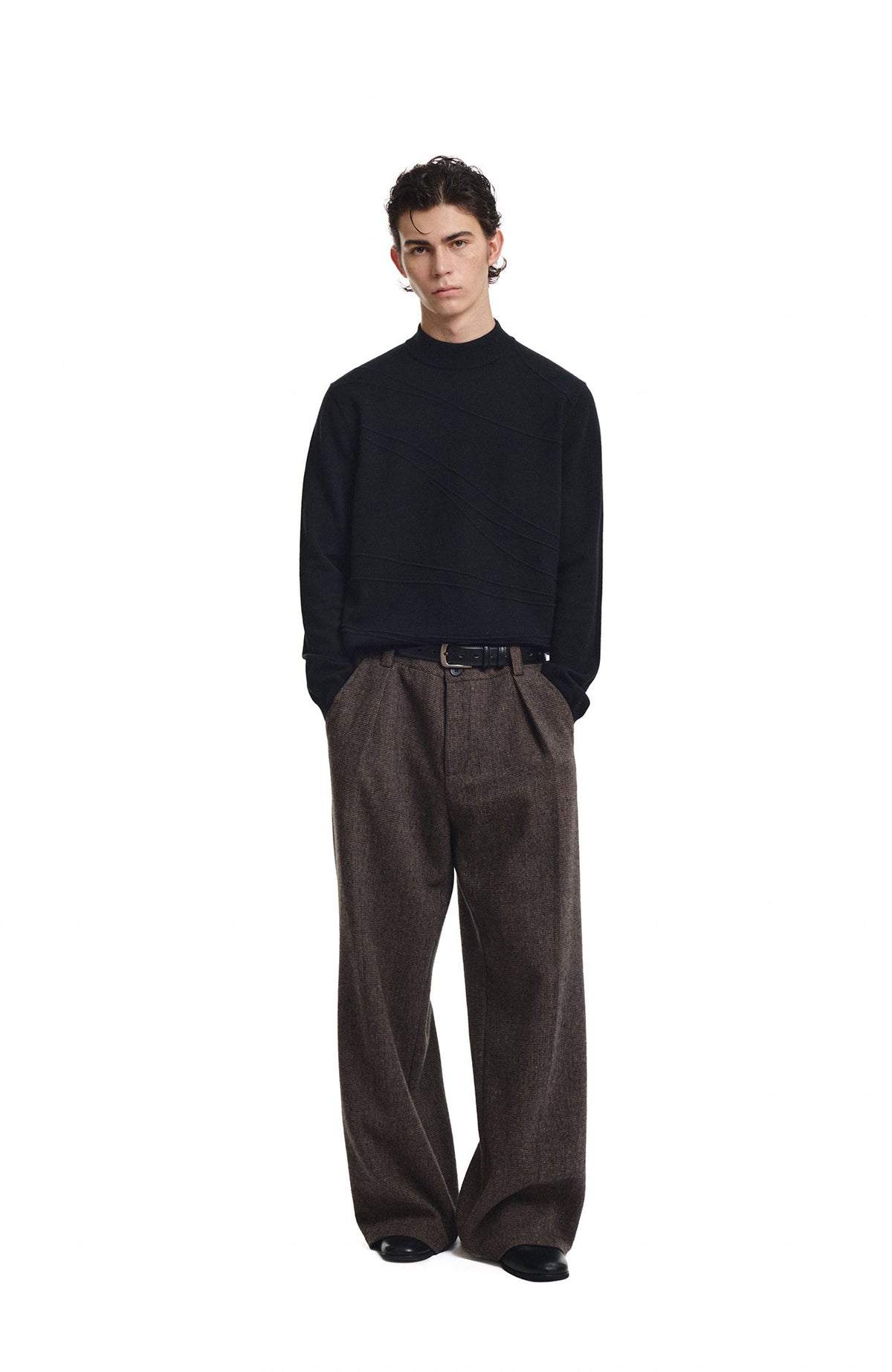 KREATE Curved Jacquard Half-Turtleneck Sweater