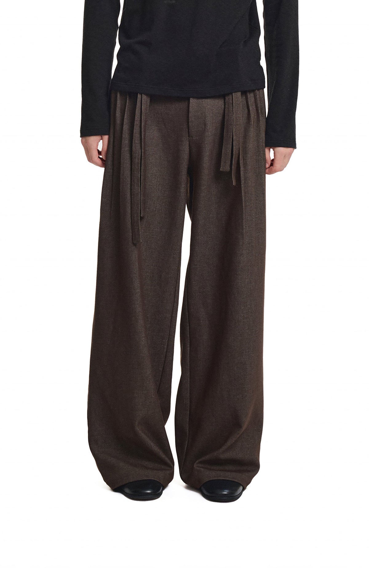 KREATE Double Belt Pleated Wide-Leg Trousers