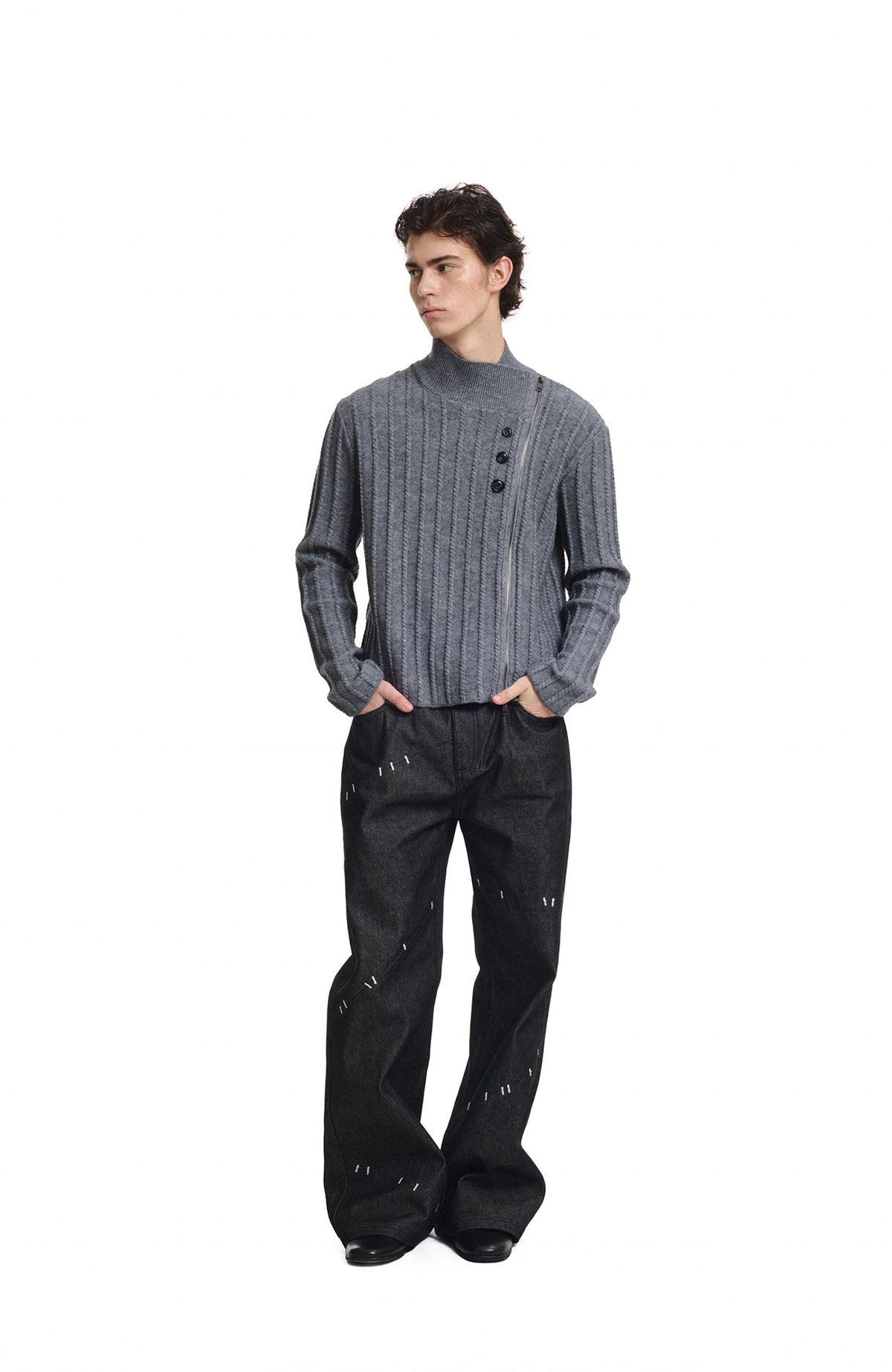 KREATE Deconstructed Cable-Knit Asymmetrical Cardigan