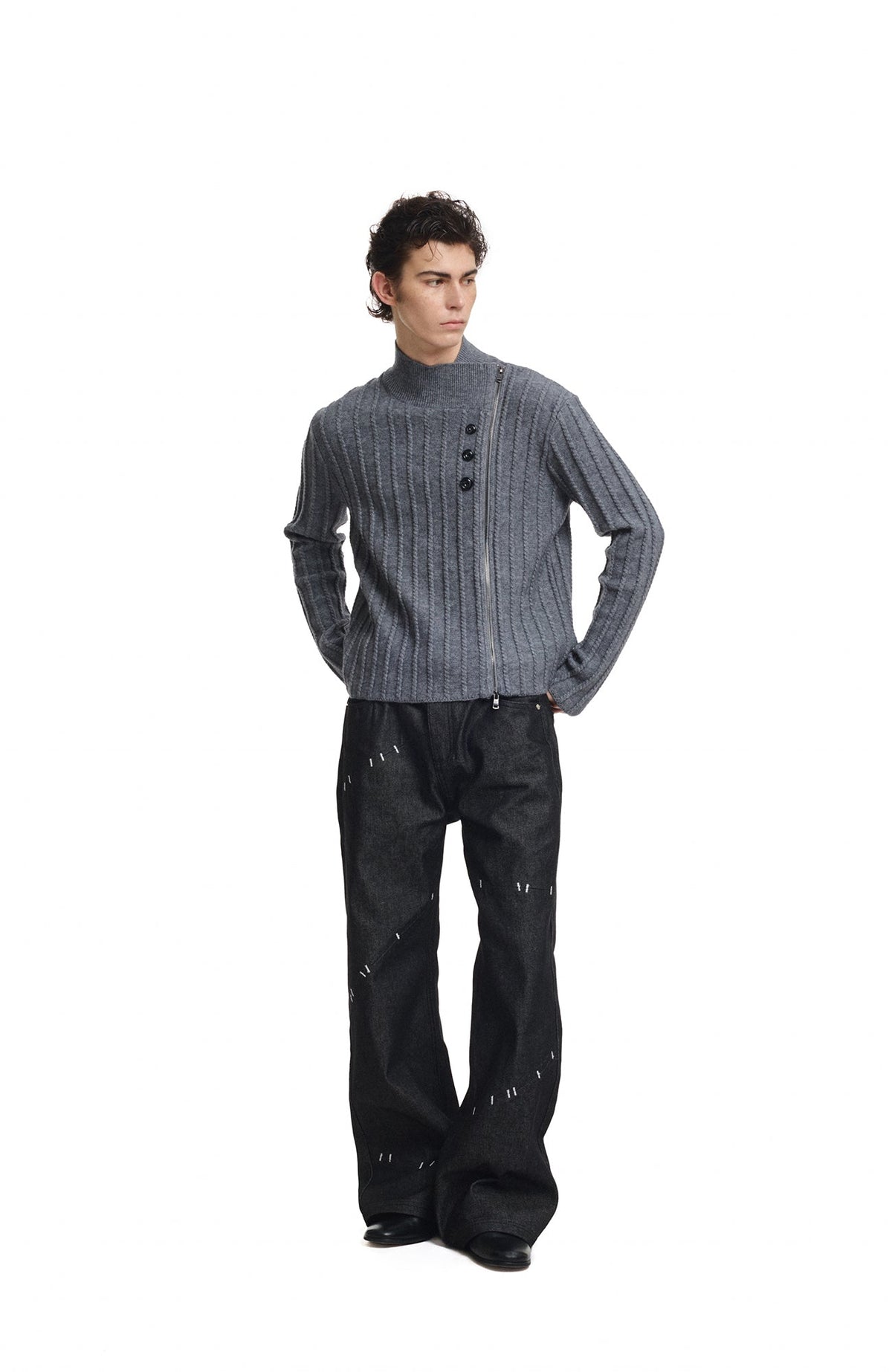 KREATE Deconstructed Cable-Knit Asymmetrical Cardigan
