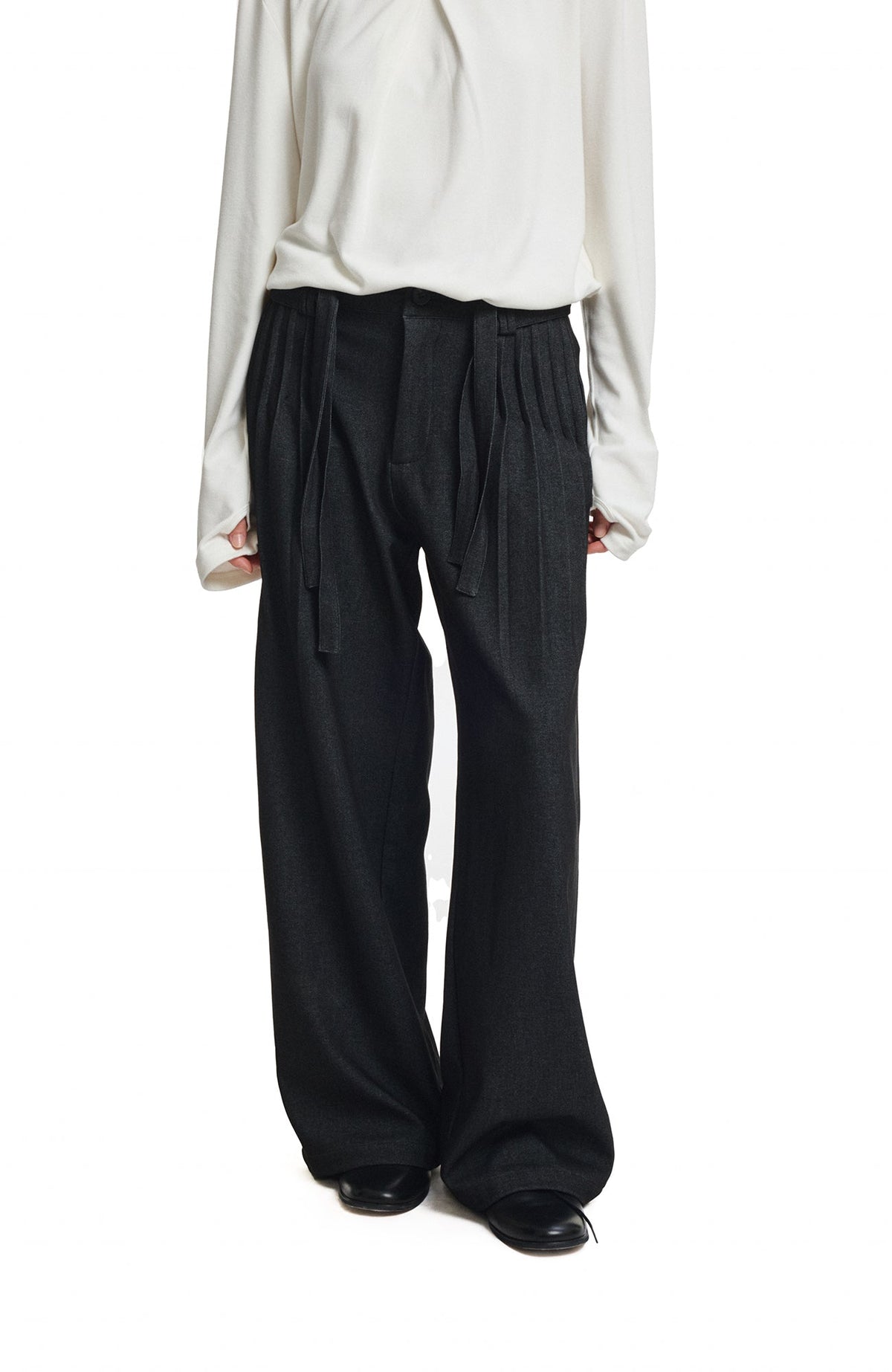 KREATE Double Belt Pleated Wide-Leg Trousers