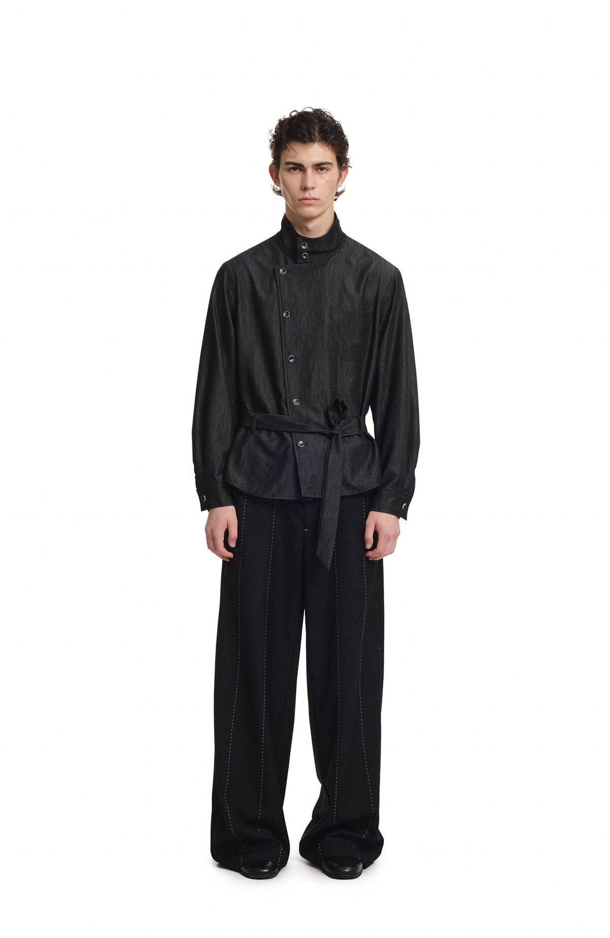 KREATE Stand Collar Wrap Tie Shirt