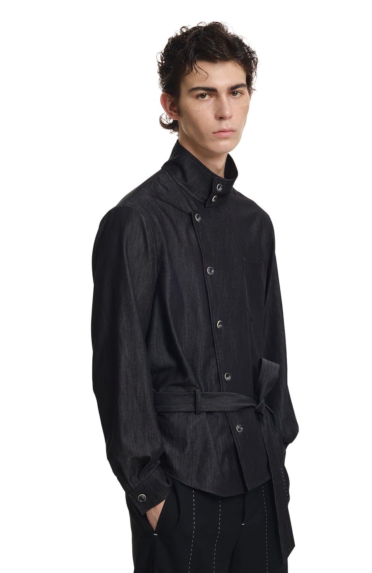 KREATE Stand Collar Wrap Tie Shirt