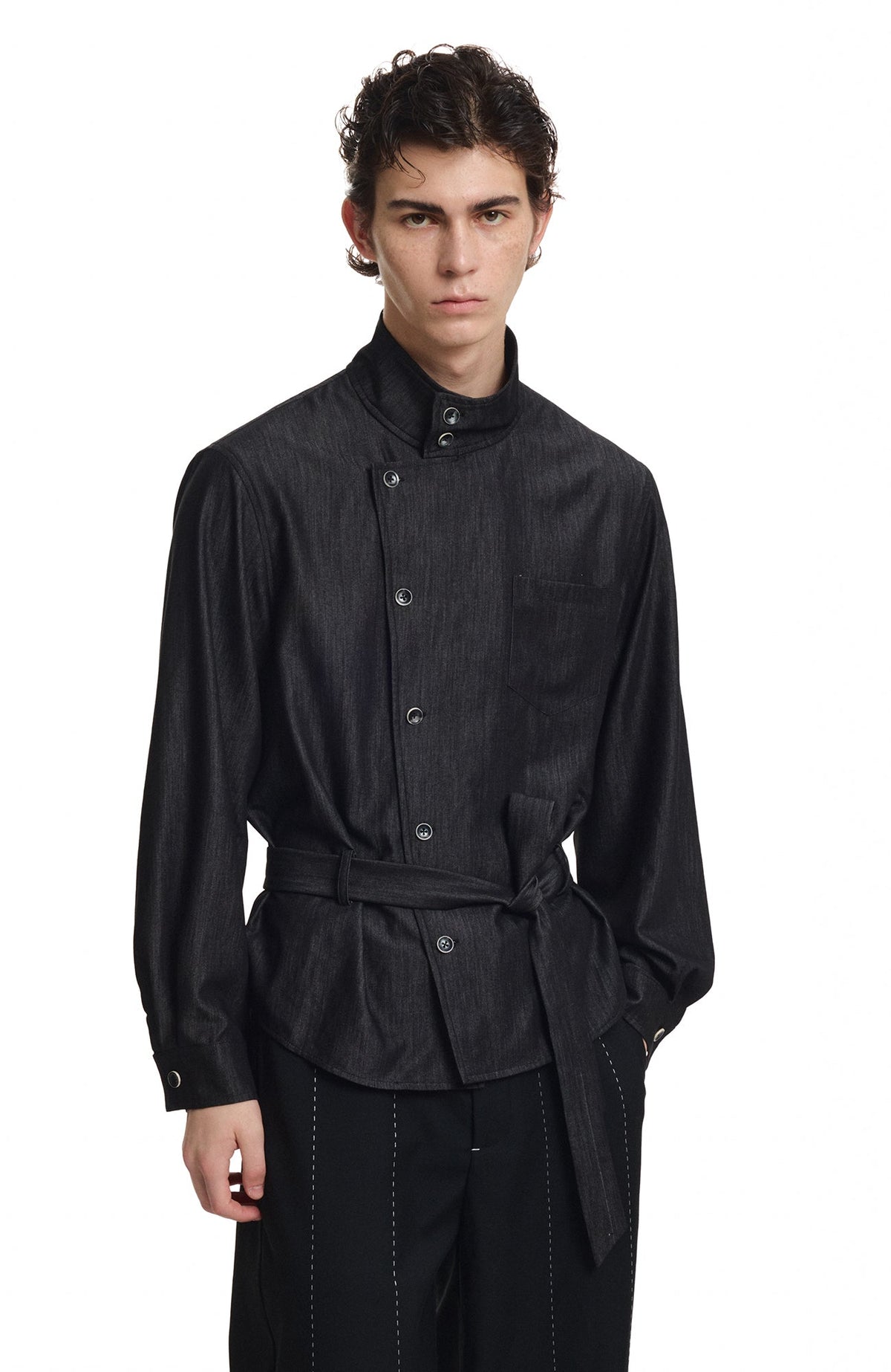 KREATE Stand Collar Wrap Tie Shirt