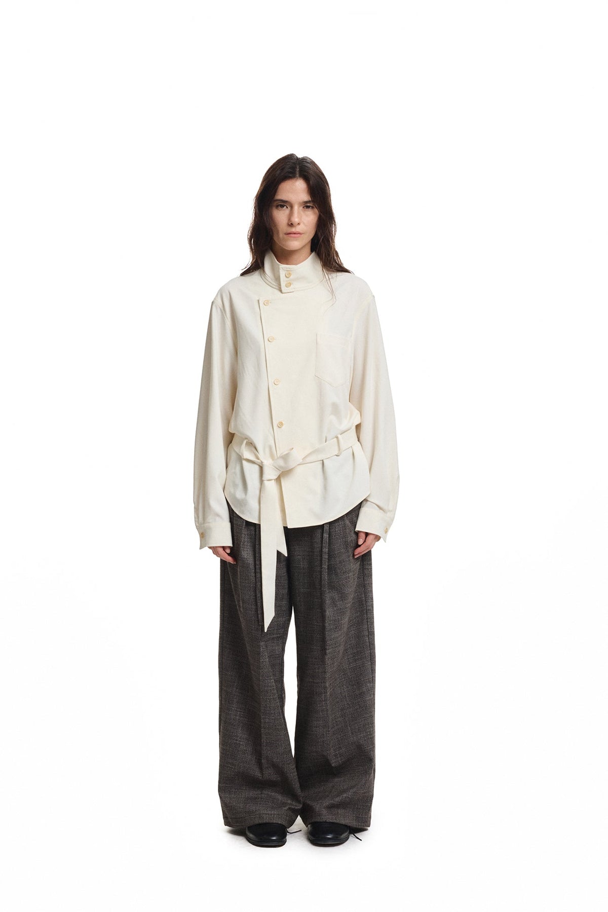 KREATE Double Belt Pleated Wide-Leg Trousers