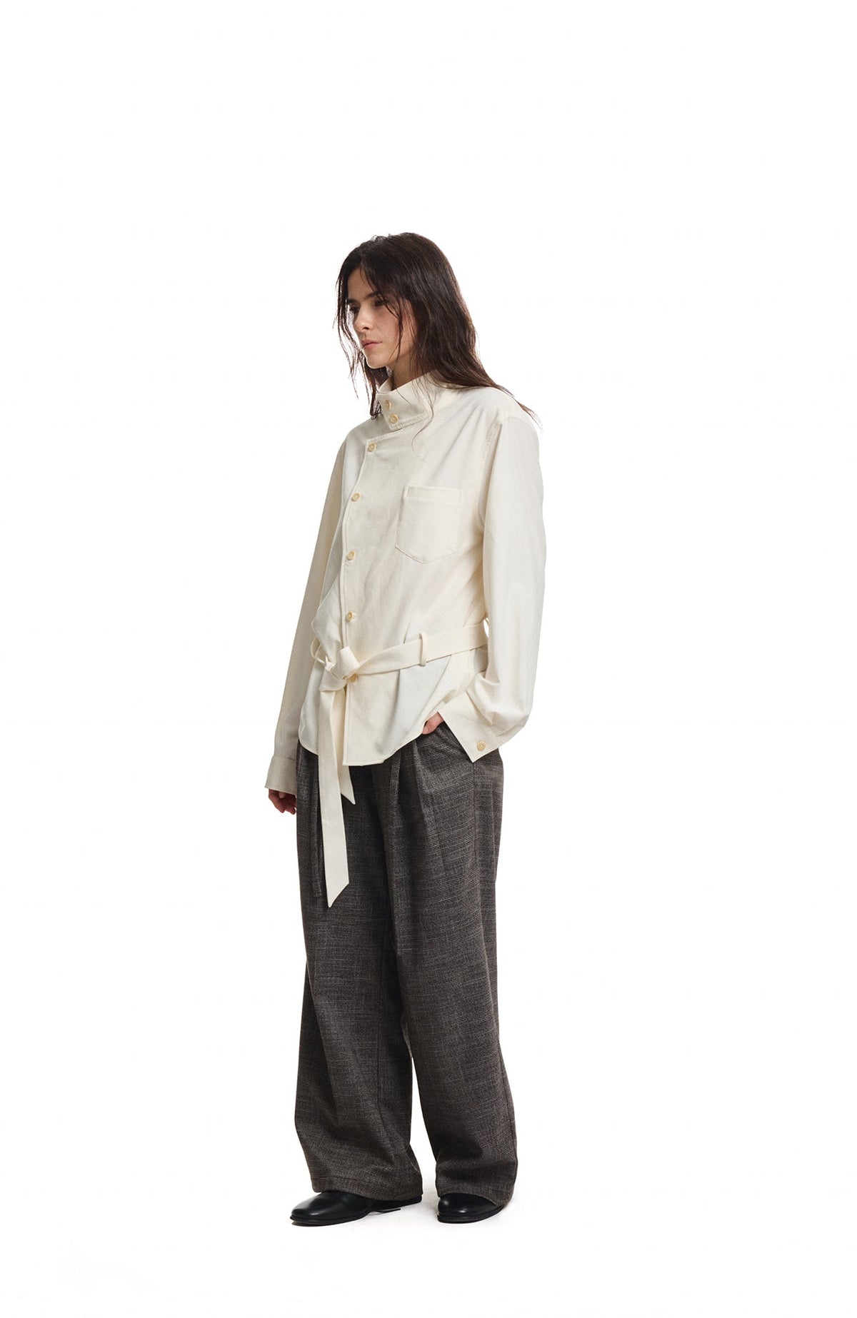KREATE Stand Collar Wrap Tie Shirt
