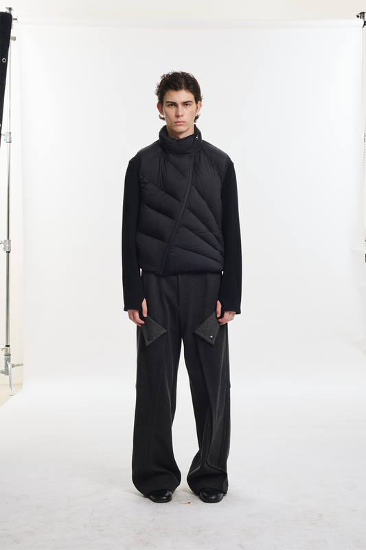 KREATE Asymmetrical Duck Down Ribbed Zip Vest