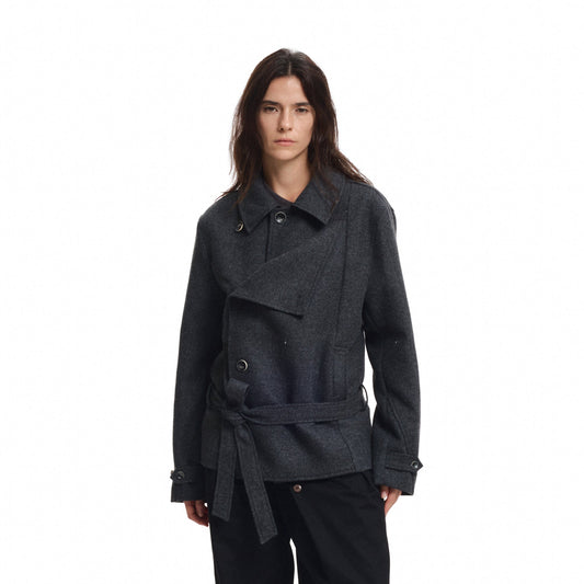 KREATE Wool-Blend Herringbone Double-Breasted Belted Coat