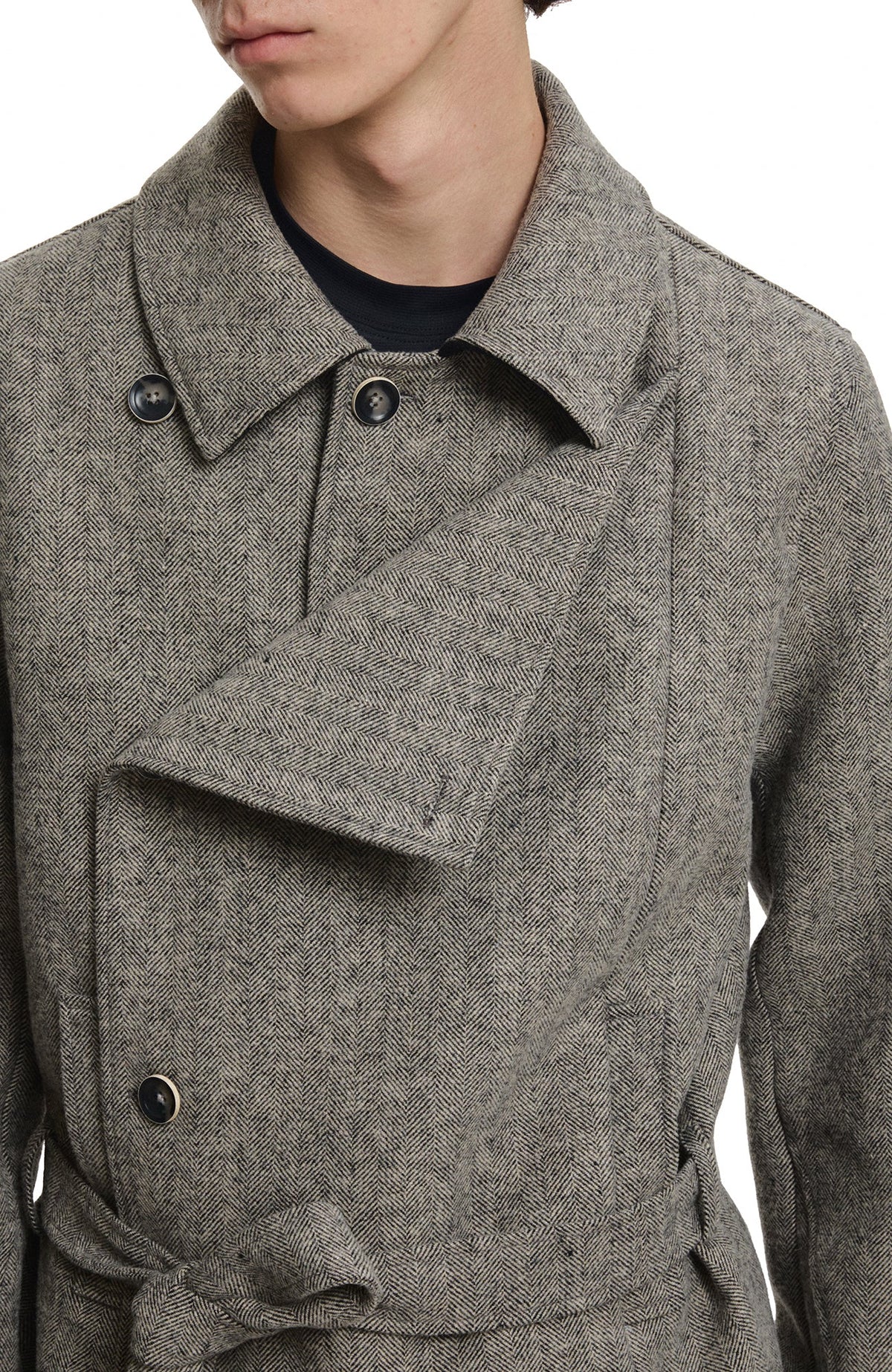 KREATE Wool-Blend Herringbone Double-Breasted Belted Coat