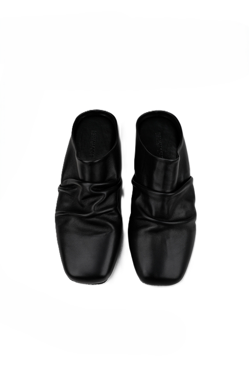 Wrinkled Leather Mule Sandals