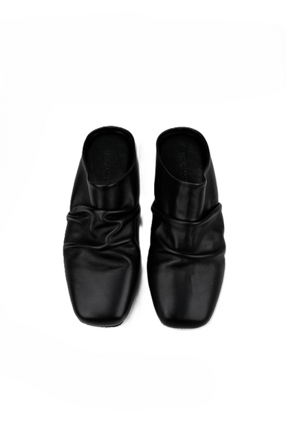 Wrinkled Leather Mule Sandals