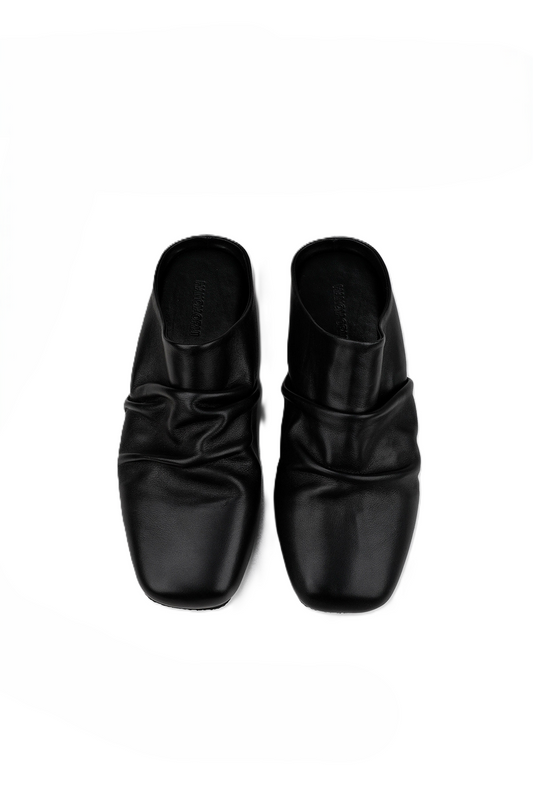 Wrinkled Leather Mule Sandals