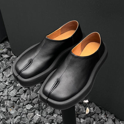 Chunky Sole Leather Tabi Slip-On Shoes