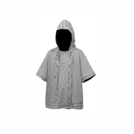 RELABEL Detachable Hood Distressed Henley Tee