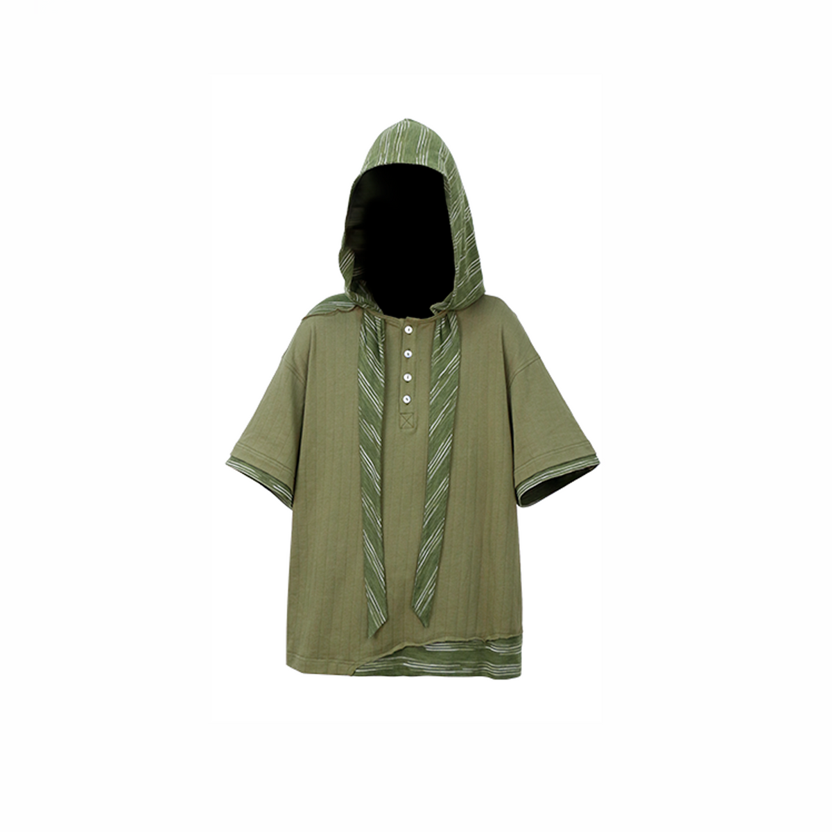 RELABEL Detachable Hood Distressed Henley Tee