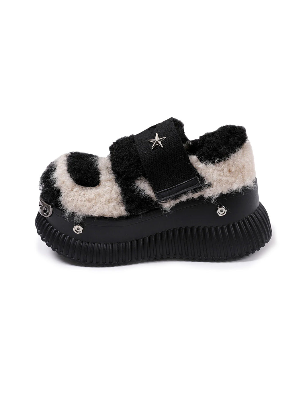 Beige Y2K Platform Fuzzy Star Detail Sneakers