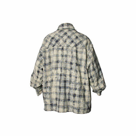 RELABEL Tie-dye Plaid Dual Closure Frayed Shirt