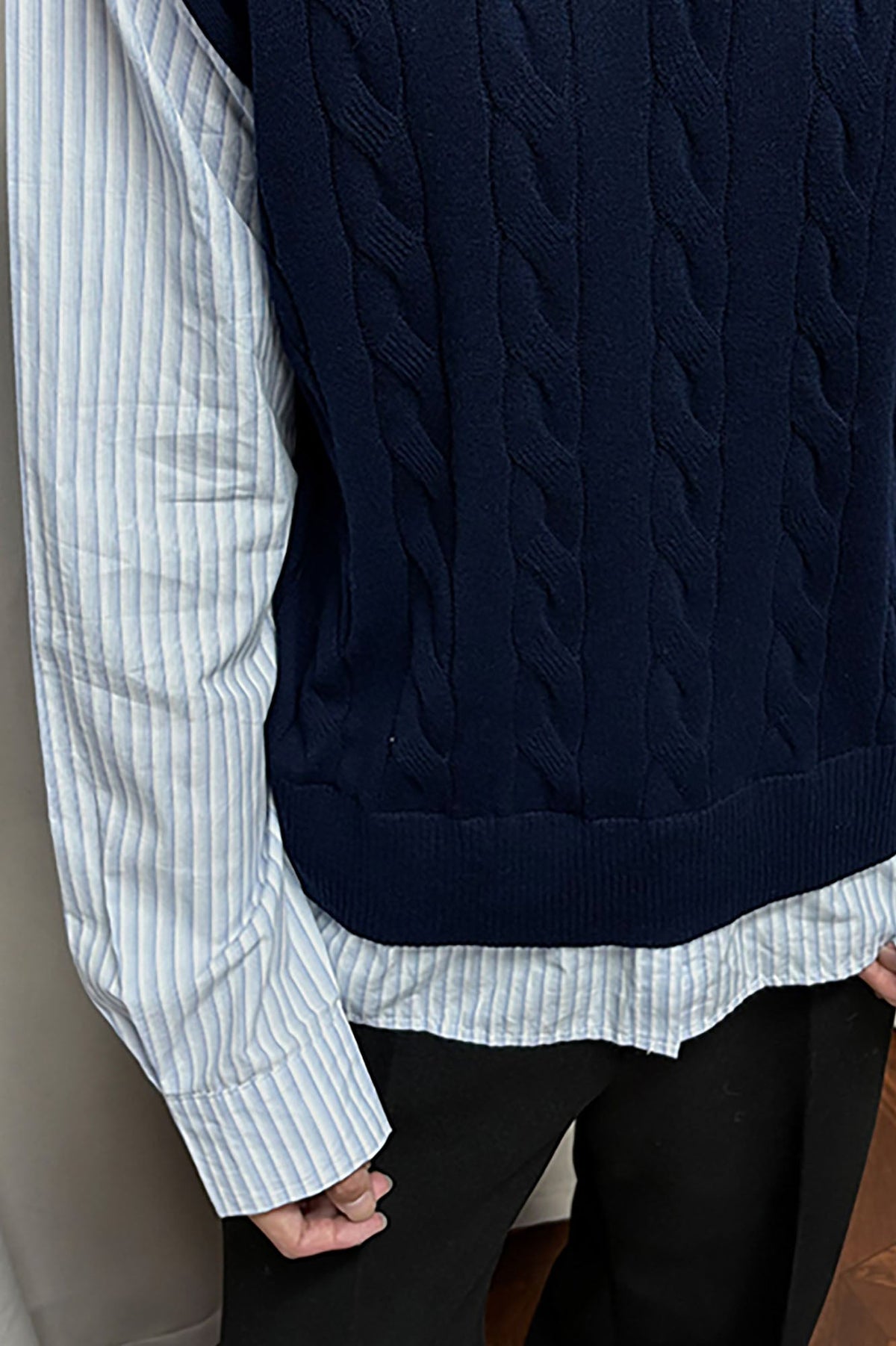 KREATE Cable Knit Vest-Layered Shirt