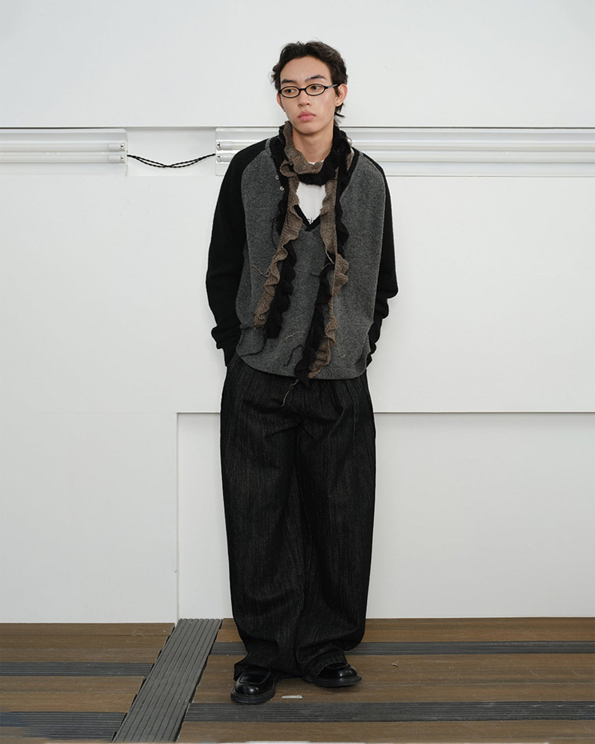 KREATE V-Neck Buttoned Color-Blocked Sweater