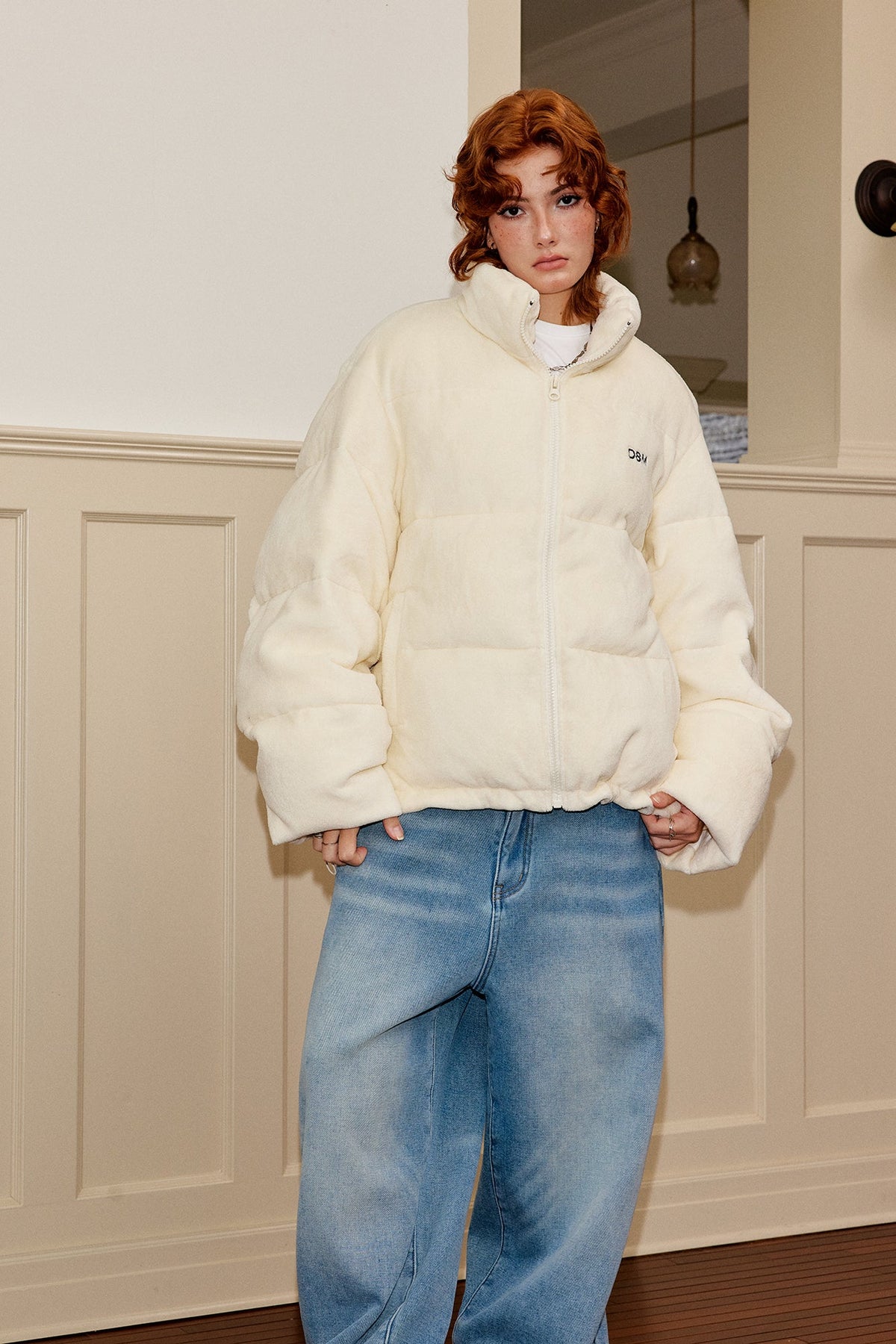 DONSMOKE Quilted Embroidered Slogan Jacket