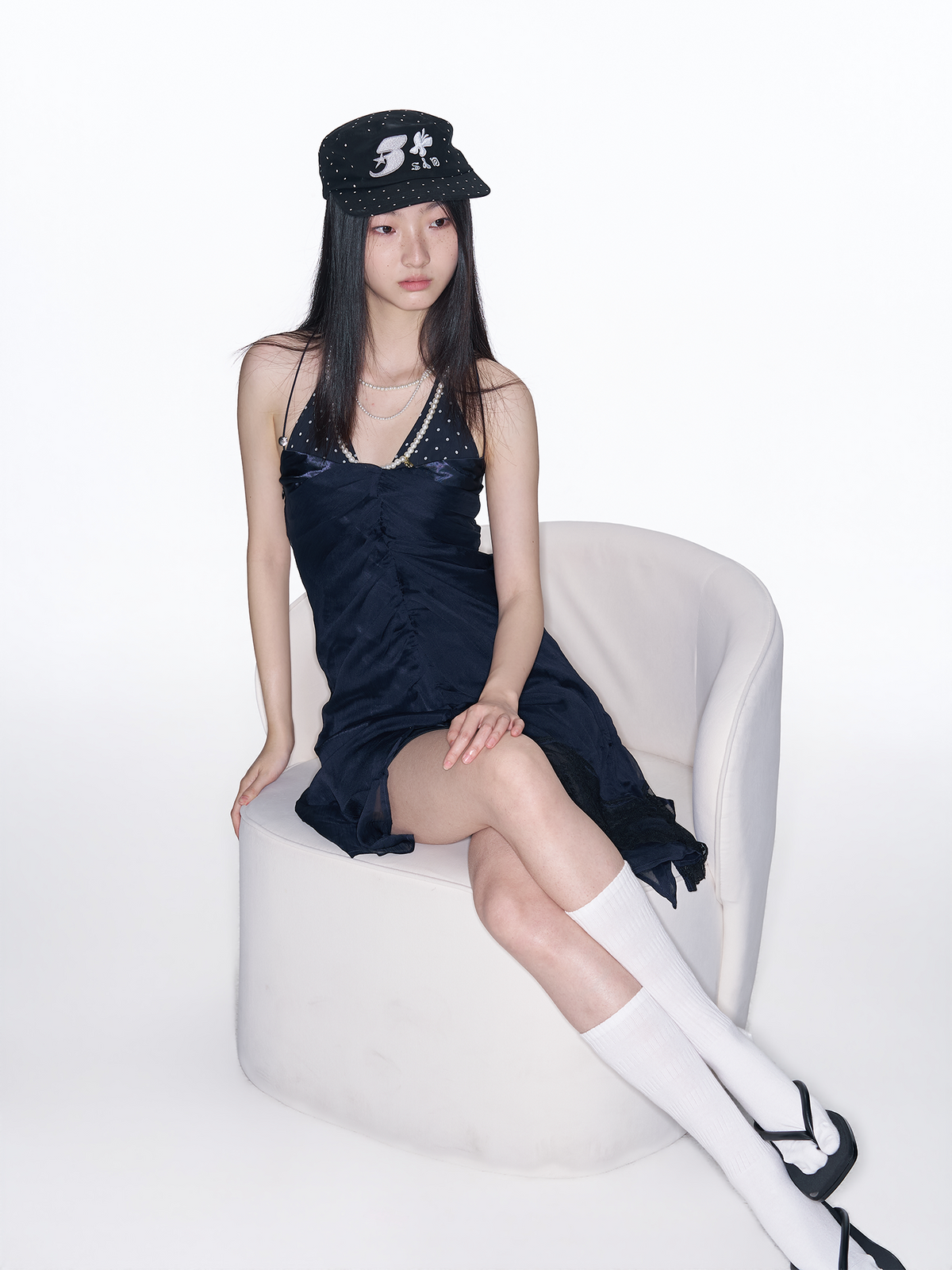 SANB Polka Dot Embroidered Pillbox Hat