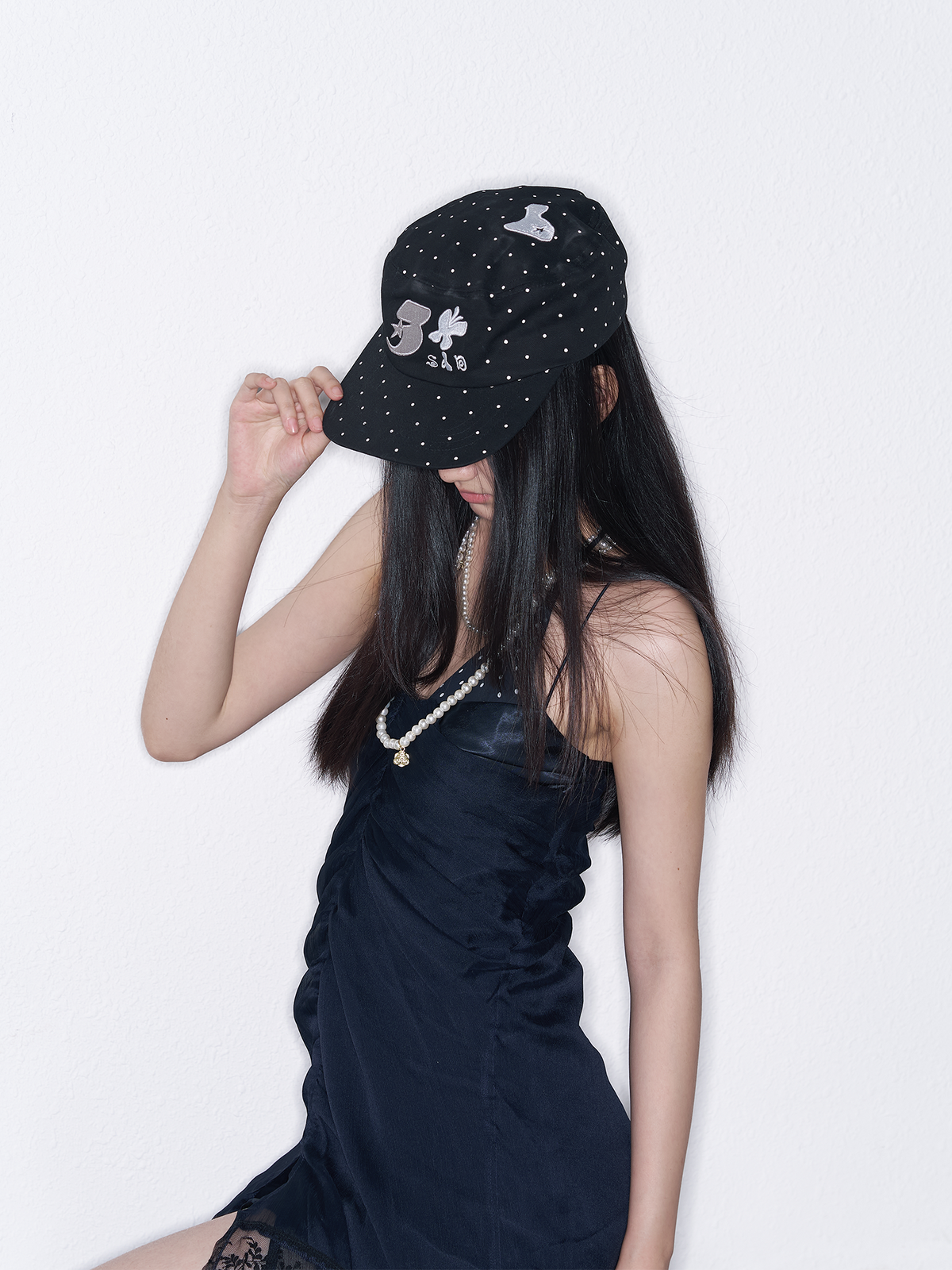 SANB Polka Dot Embroidered Pillbox Hat