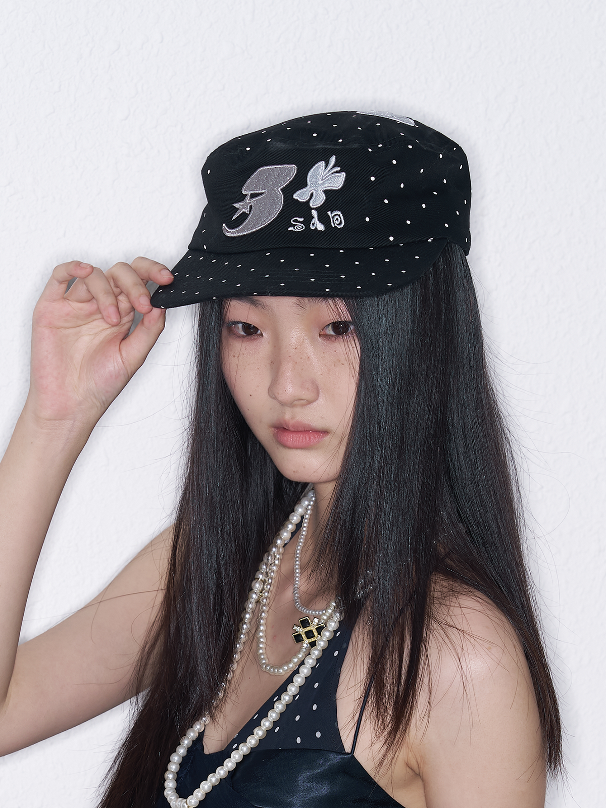 SANB Polka Dot Embroidered Pillbox Hat