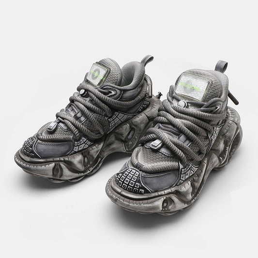 Grey silver dull color gimmick wide sneakers  HL3124