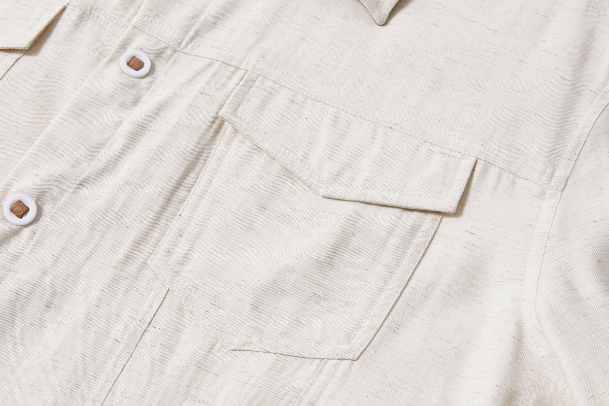 KREATE Contrast Collar Linen Half Shirt