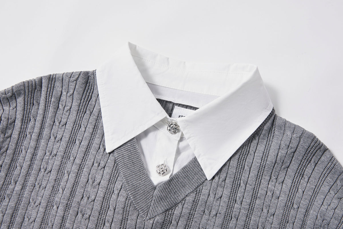 KREATE Faux Layered Cable-Knit Half Shirt