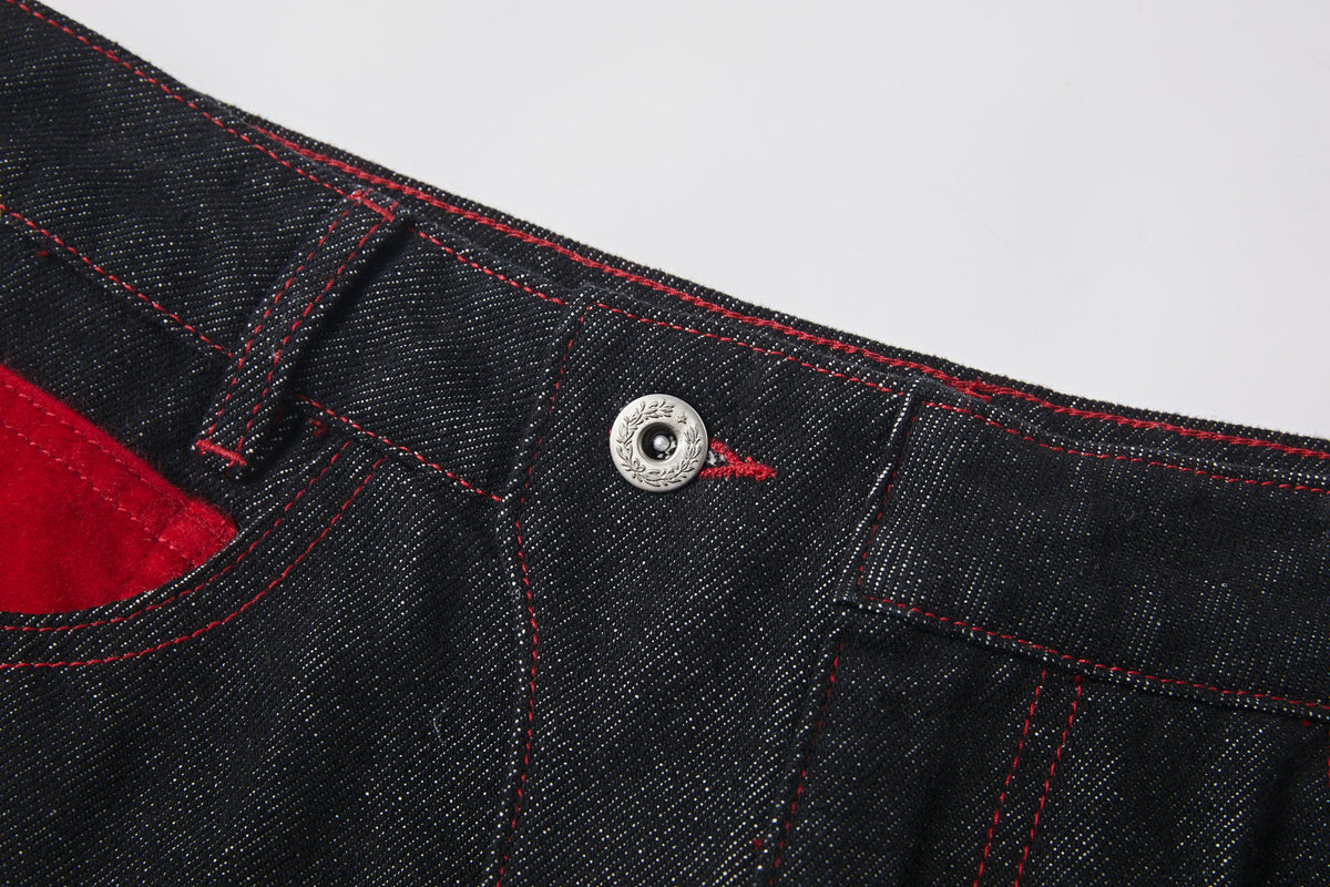 KREATE Contrast Stitched Flared Raw Denim Pants
