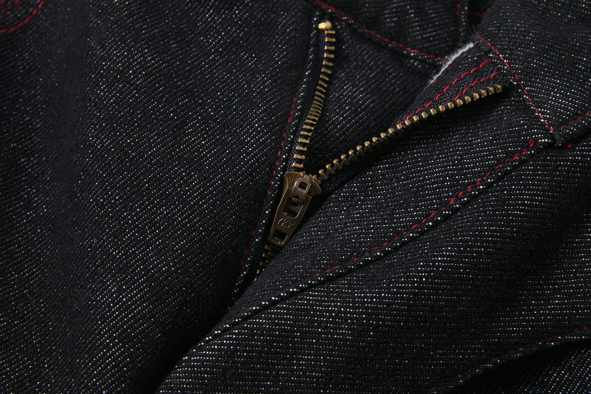 KREATE Contrast Stitched Flared Raw Denim Pants