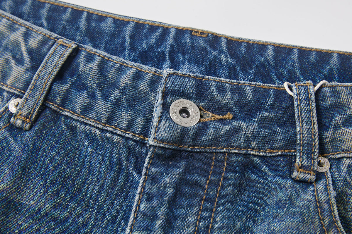 KREATE Double-Layer Distressed Straight-Leg Jeans