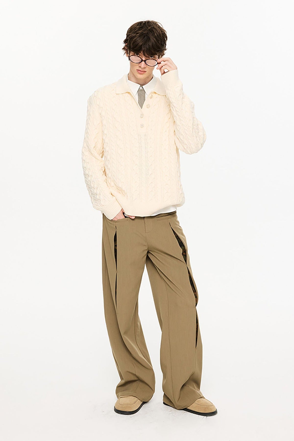 KREATE Cable Knit Polo Sweater