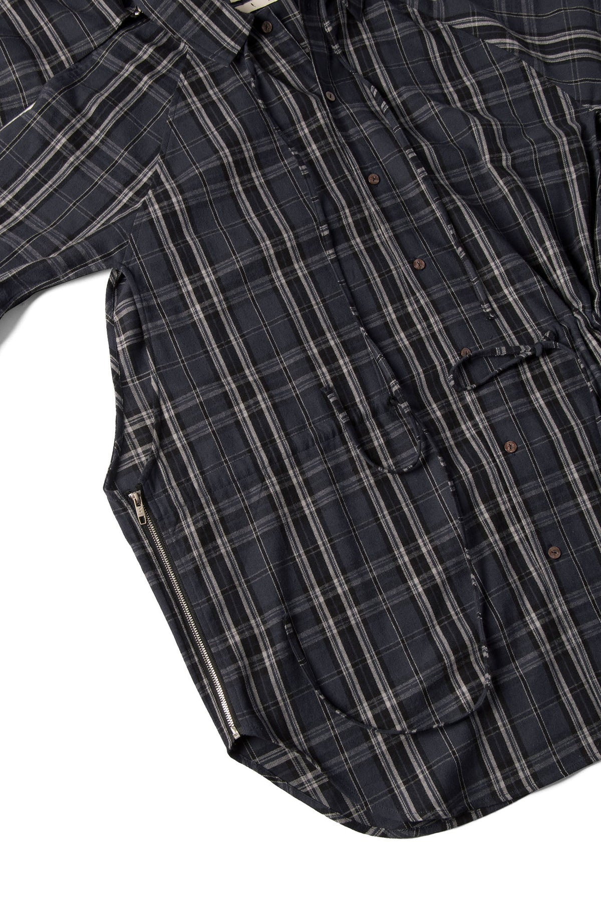 RELABEL Detachable Hood Multi-Zip Plaid Oversized Shirt