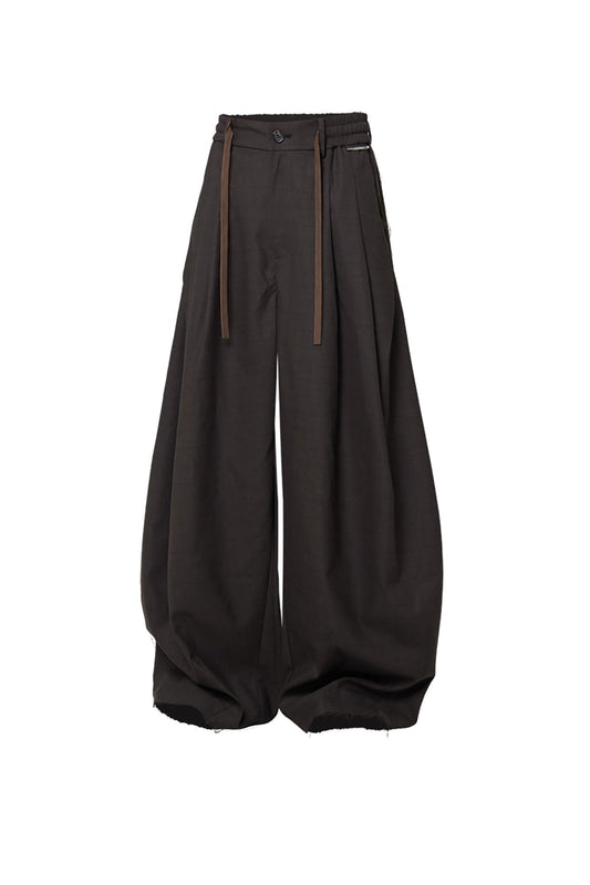 RELABEL Pleated Wide-Leg Drawstring Trousers Brown