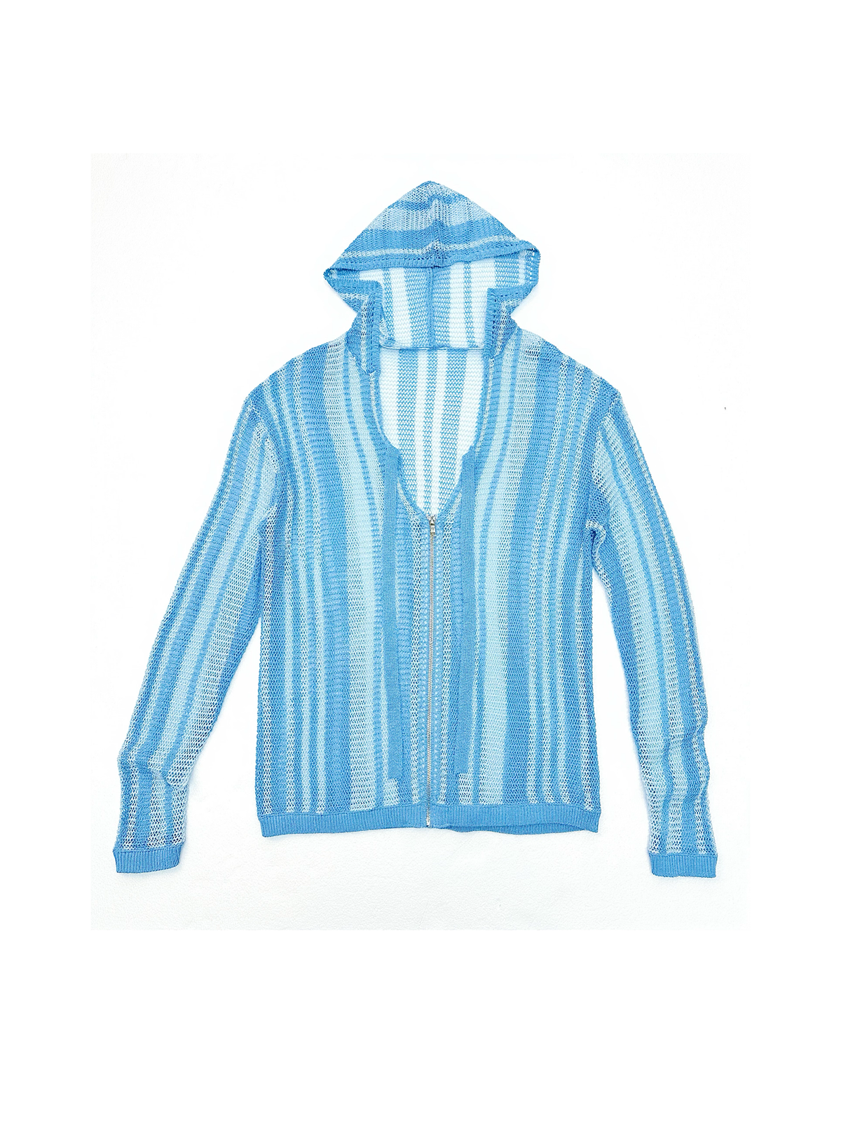 KADAKADA Striped Open-Knit Deep V Hooded Sweater