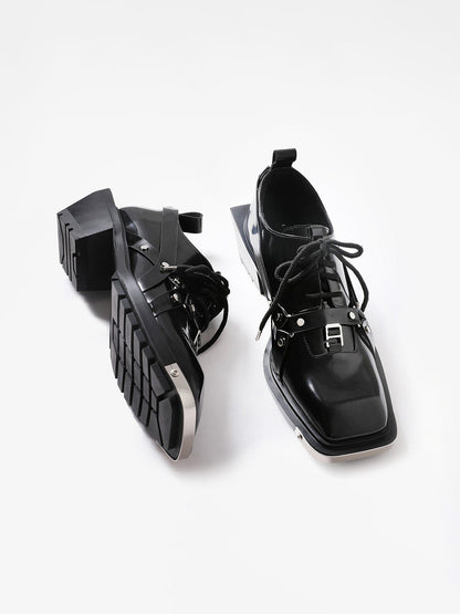 Black Unique Style Square-Toe Derby Shoes