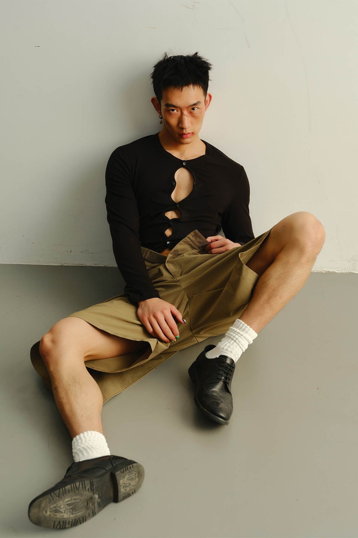 KADAKADA Cut-Out Loop Button Fitted Cardigan