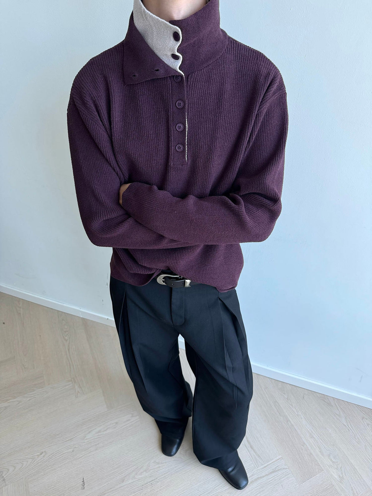 KREATE Contrast Layered Collar Ribbed Sweater