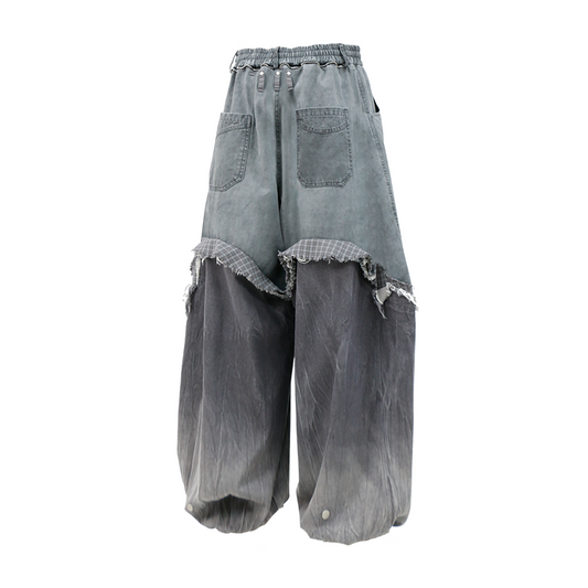 RELABEL Gradient Wash Denim Panel Balloon Pants Gray