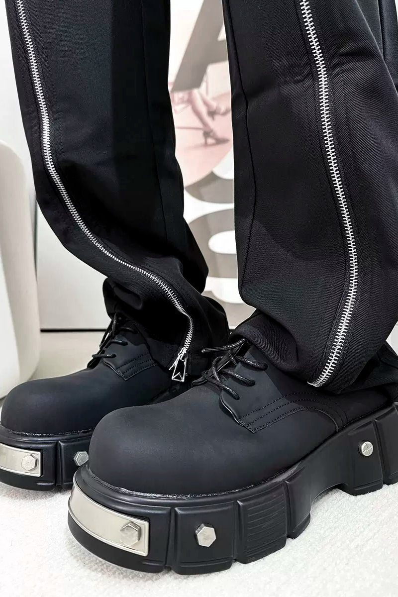 Black Metal Platform Derby Shoes