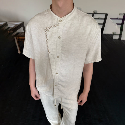 KREATE Stitched Faux-Placket Short Sleeve Shirt